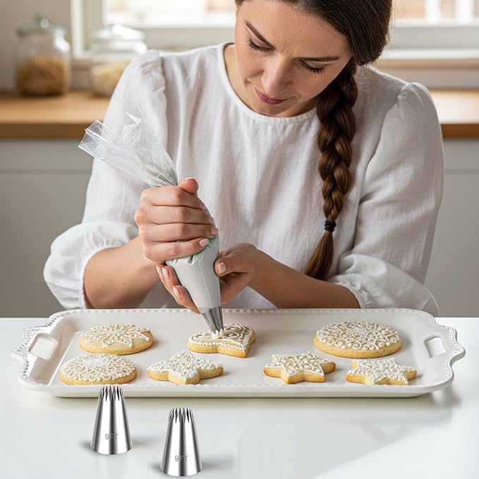 5Pcs 9FT Large Piping Tips for Cake Decorating, Frosting Piping Kit, Stainless Steel Churro Piping Tip, Extra Large Piping Tips, Open Star Pastry Tips, Cake Decorating Kit for Cupcake Cookie