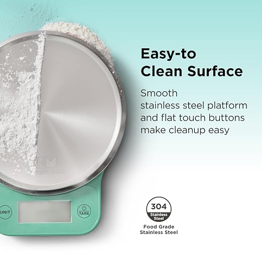 Kitchen Mama Q-Series Digital Food Scale, Teal | 13.2 lb / 6000g Capacity, 1g Precision, Tare Function, Stainless Steel Platform, LCD Display