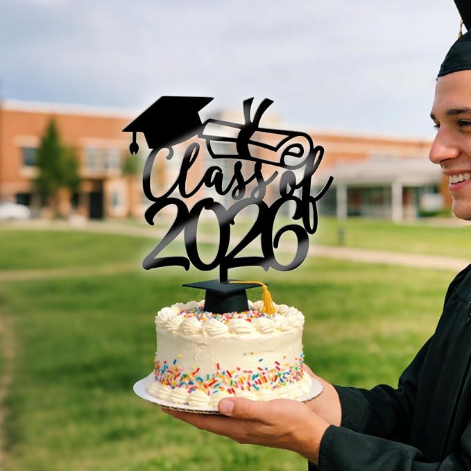 Class of 2026 Congrats Grad Cake Topper Glitter Graduation Party Supplies - High School College Graduates -College Graduate Cake Topper Decorations (Class of 2026 Acrylic black)