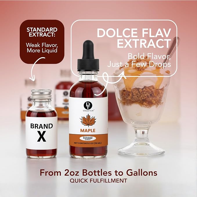 Dolce Flav Maple Extract - 2 Ounce Water-Soluble Multipurpose Flavoring Ideal for Baked Goods, Beverages, Coffee, Desserts & Ice Cream - Perfect Kitchen Gift for Holidays