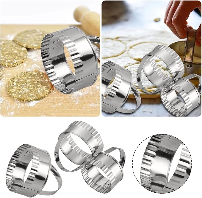 Biscuit Cutter Set,Stainless Steel Round Fluted Cookie Cutters with Handle,Wave Cookies Cutter for Cakes,Rings Biscuits,Cookie (3 Pcs)