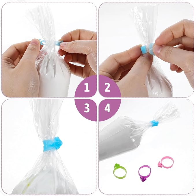 40Pcs Piping Bag Clips, Reusable Pastry Bag Ties Silicone Icing Bag Ties Decoration Bags Clips for Cookies Cupcakes Pastry Baking Supplies (4 Colors)