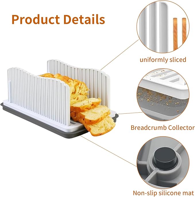 Professional Bread Slicer with Adjustable Guide, Foldable Cutter for Homemade Loafs, Bagels, Crumb Catcher Tray, Dishwasher Safe, Effortless Thick/Thin Slices
