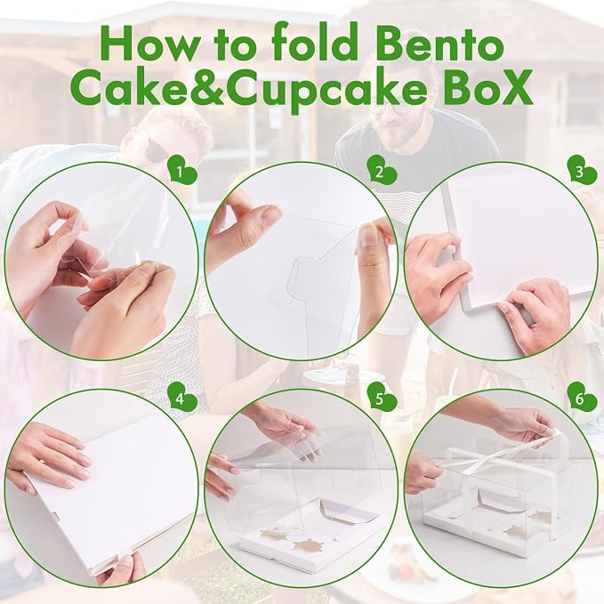 JCD 3 Pcs Cake Cupcake Combo Boxes,1+2 Cupcake carriers 2 Cupcakes Holes - Cakes and Cupcake Clear Boxes - Pastry Sweets Bento Boxes (2 Cupcakes and 1 Cake)(1+2/3Pcs)