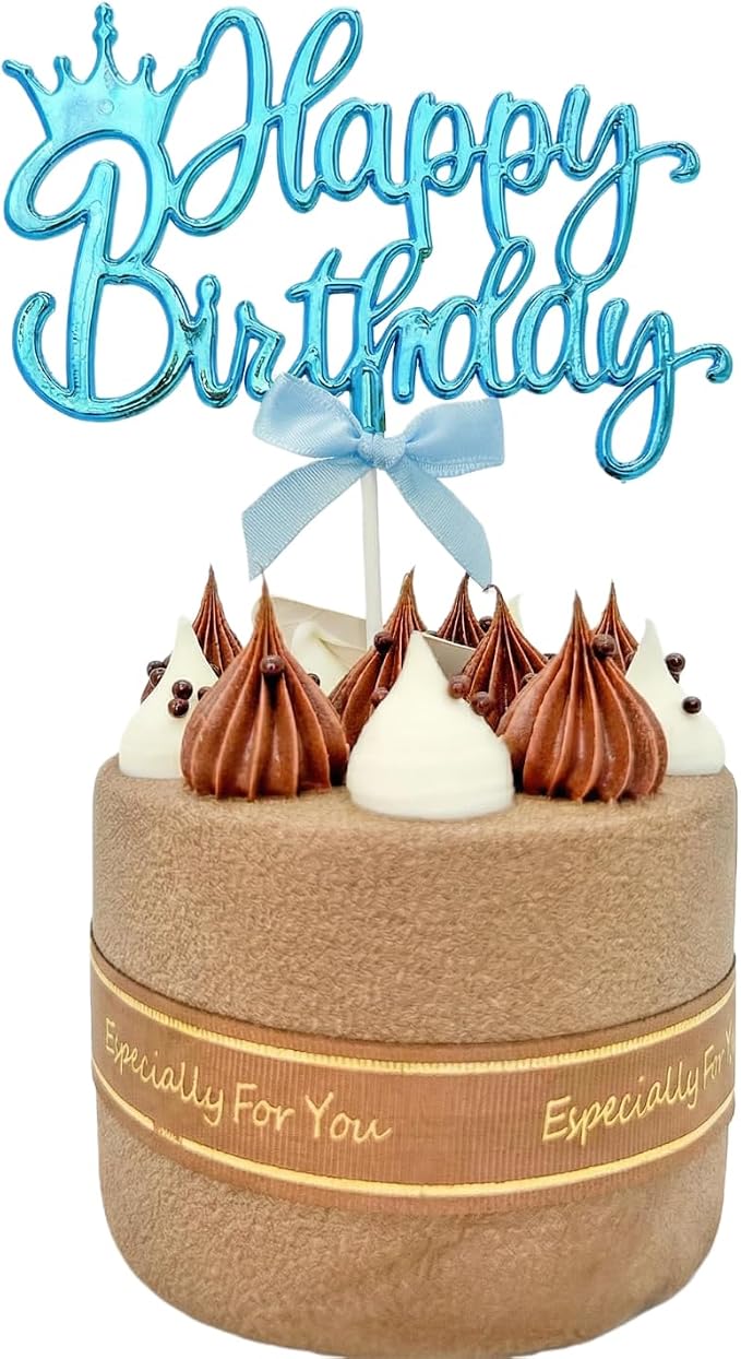 Elegant Acrylic Birthday Cake Topper with Crown & Bow Design - Reusable Decoration for Party, Wedding, Baby Shower (Blue)