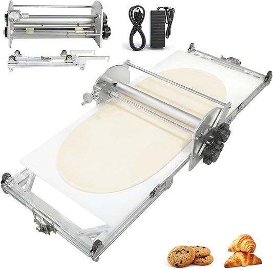 22.7'' Electric Dough Sheeter - 2-30mm Adjustable Thickness Dough Roller Machine, Stainless Steel Dough Laminator for Croissant, Pie, Puff Pastry (Home & Commercial Use) 1i3