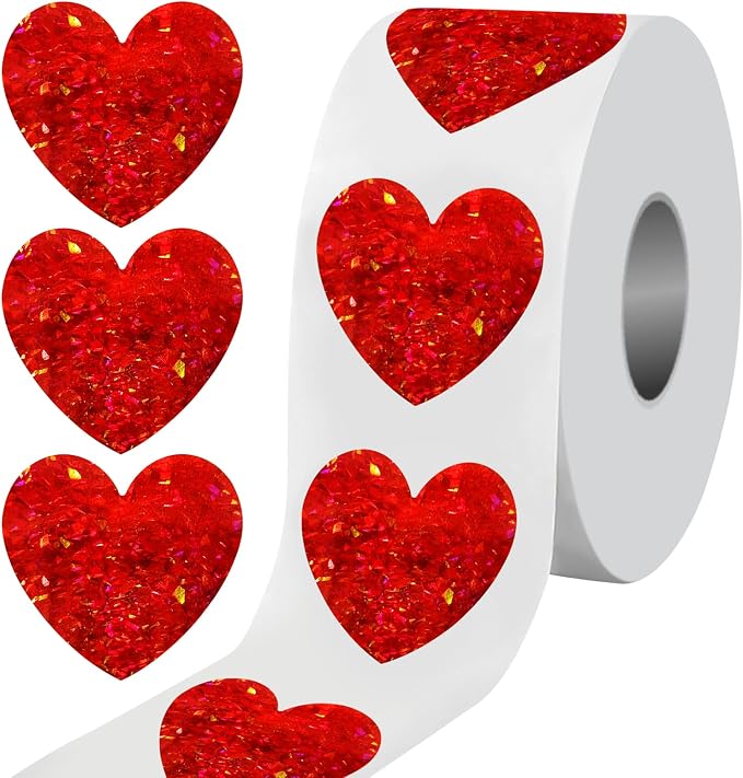 500 PCS 1.5Inch Red Heart Stickers, Love Shape Labels,Valentine's Day Self Adhesive Glitter Love Stickers for Mother’s Day, Envelopes, Wedding, Crafting, Scrapbooking, Gift, Award Charts