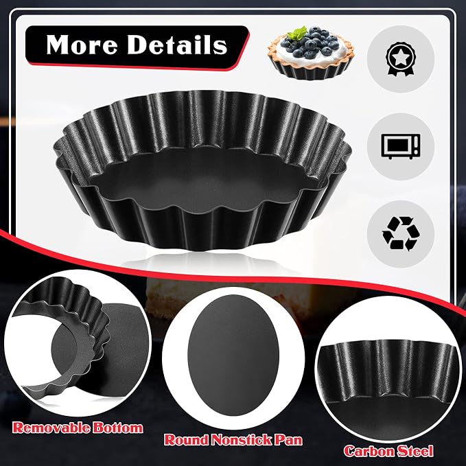 Patelai 24 Pieces Mini Tart Pans 4 Inch with Removable Bottom Round Nonstick Quiche Pan Heavy Duty Fluted Sided Small Tart Tins Mold for DIY Kitchen Baking Pies, Mousse Cakes, Muffins, Fruit, Desserts