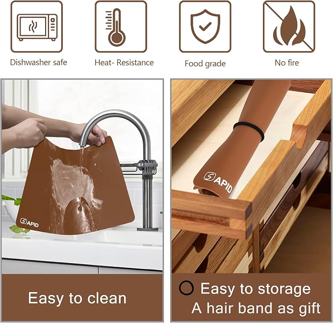 Sapid 2Pcs Thick Silicone Mat for Crafts, Nonstick Silicon Sheet for Epoxy Resin, Jewelry Mold Casting, Art Painting Mats, Food Grade Pastry Mat, Heat- Resistance Placemats (15.7"×11.8", Brown)