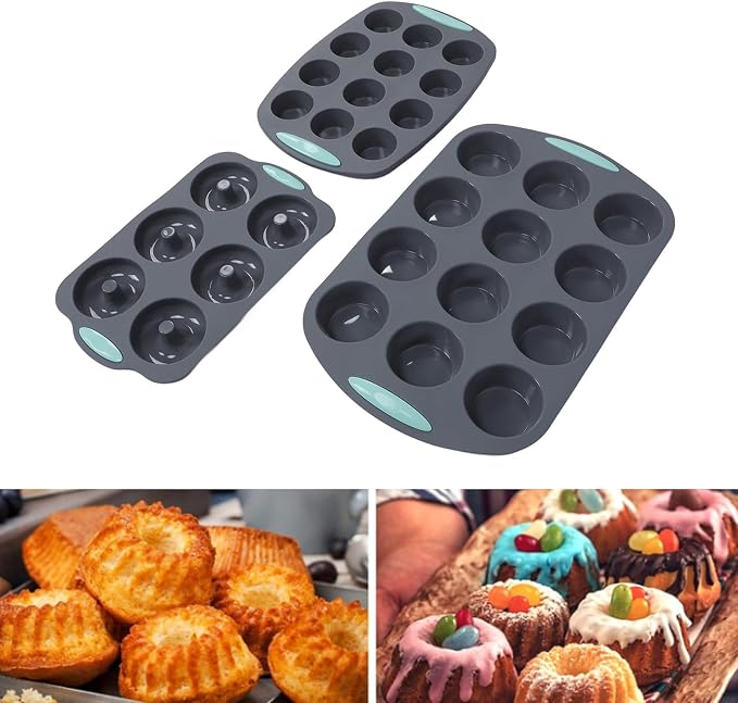 Silicone Muffin Pan, Non Stick Cupcake Pan for Baking Muffins and Donuts, Heat Dishwasher Safe Silicone Baking Tray with Even Heating for Kitchen Oven Use