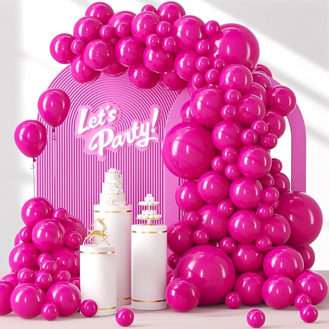 120pcs Hot Pink Balloon Arch Kit, 18 12 10 5 inch Hot Pink Latex Balloons Different Sizes Balloon Garland for Engagement Bridal Bachelorette Tropical Birthday Party Decorations