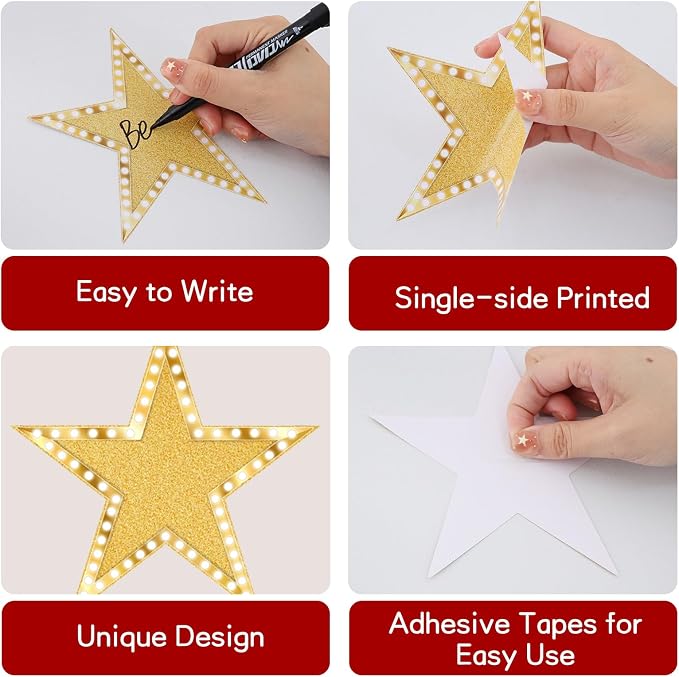 Vuzvuv 48Pcs 3 Colors Movie Star Cutouts Paper with 100Pcs Glue Points for Wall Bulletin Board Decorations or Theme Party or Classroom Decor Supplies