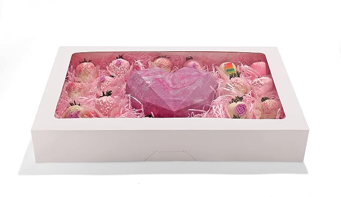 RIFMEAE 30-Pack 17" x 11" x 2.5" Cookie Boxes with Window, Large Bakery Boxes, Auto-Popup Treat Boxes for Cookies, Donuts [ White ]