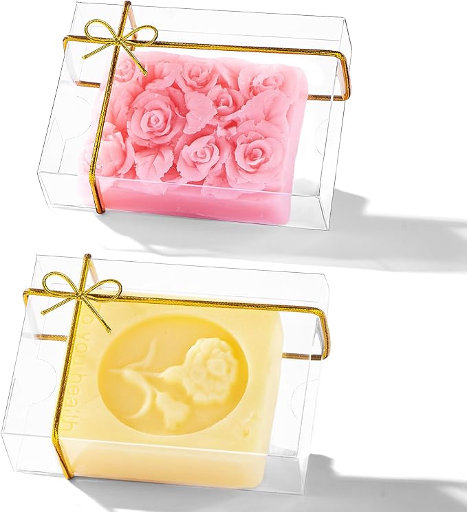 JCXGRVC 100PCS 3.5"x2.36"x1.2" Inch Clear Plastic Soap Boxes Packaging - Small Bakery Favor Boxes for Macarons, Cookies Candies, Perfect for Homemade Soap Gifts, Wedding & Birthday Parties