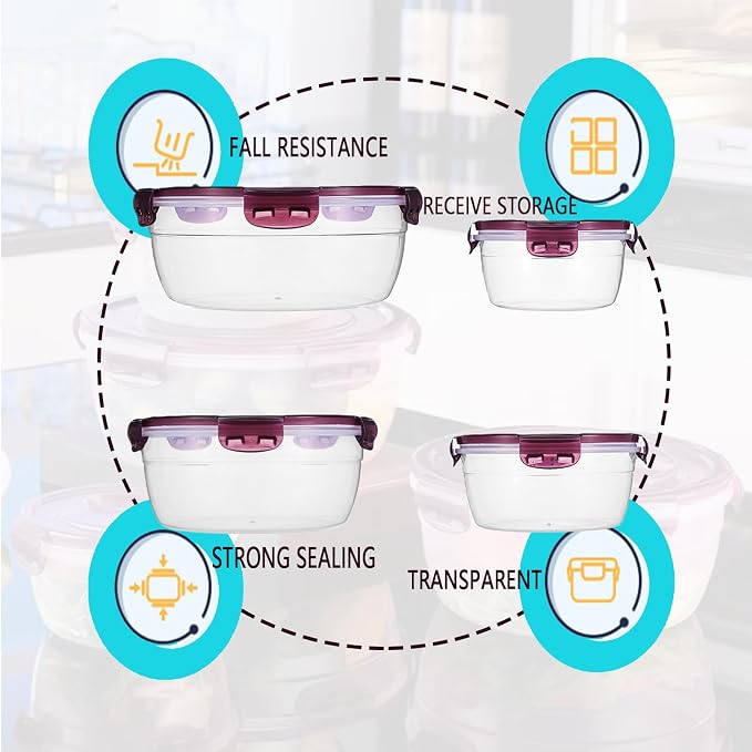 4pcs set with lid food storage container， Stackable Airtight Food Storage Containers – BPA-Free Salad Bowls with Lids – Microwave & Dishwasher Safe Meal Prep Container Set of （400-2200ml