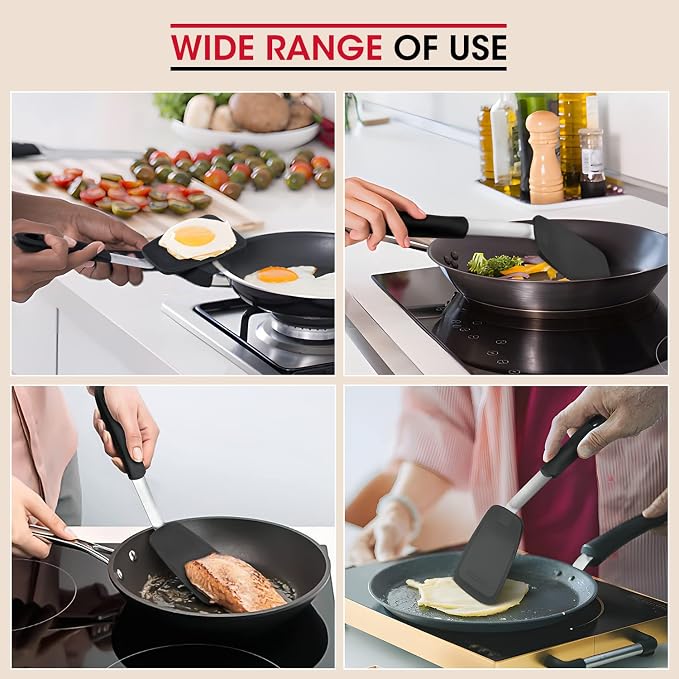 Unicook Flexible Silicone Spatula Turner 2 Pack, 600°F Heat Resistant Spatula for Nonstick Cookware, Essential Kitchen Cooking Utensil for Flipping Eggs, Burgers, Crepes and More, Small and Medium