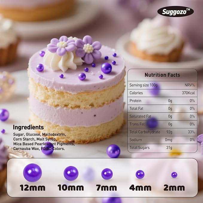 Edible Purple Pearl Sprinkles, Purple Sugar Sprinkles for Cake Decorating, Edible Cake Decorations, Cupcake Toppers, Cookies, Easter Wedding Party Supplies, 180g/6.35oz, Mix Size