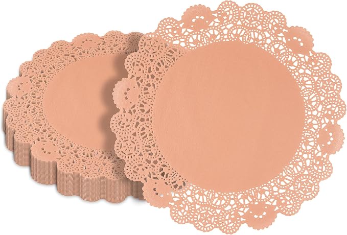 Restaurantware-Pastry Tek 12 x 12 Inch Paper Lace Doilies, 4000 Disposable Table Doilies - Elegant Lace Finish, Long Lasting, Coral Paper Placemat, for Pastries, Cupcakes, Desserts