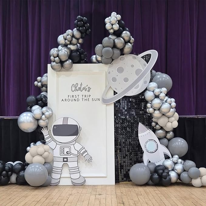 Space Balloons Garland Arch Kit,154pcs Black Gray and Cream Latex Balloons for Birthday Party Baby Shower Wedding Bridal Shower Graduation Outer Space Party Decorations