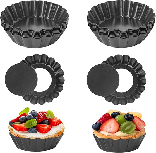 16 Pcs 4 Inch Tart Pans with Removable Bottom, Nonstick Mini Quiche Pan Fluted Sided, Round Tart Pans Carbon Steel for Baking, Fruit Tart, Pies (Dark Gray)