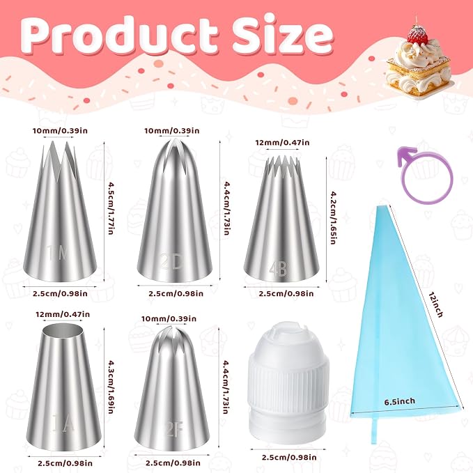 Large Piping Tips Set, Stainless Steel frosting tips Reusable Pastry Bag Cake Decorating Tools for DIY Pastry Dough Cupcake Cookie (8 Pcs)