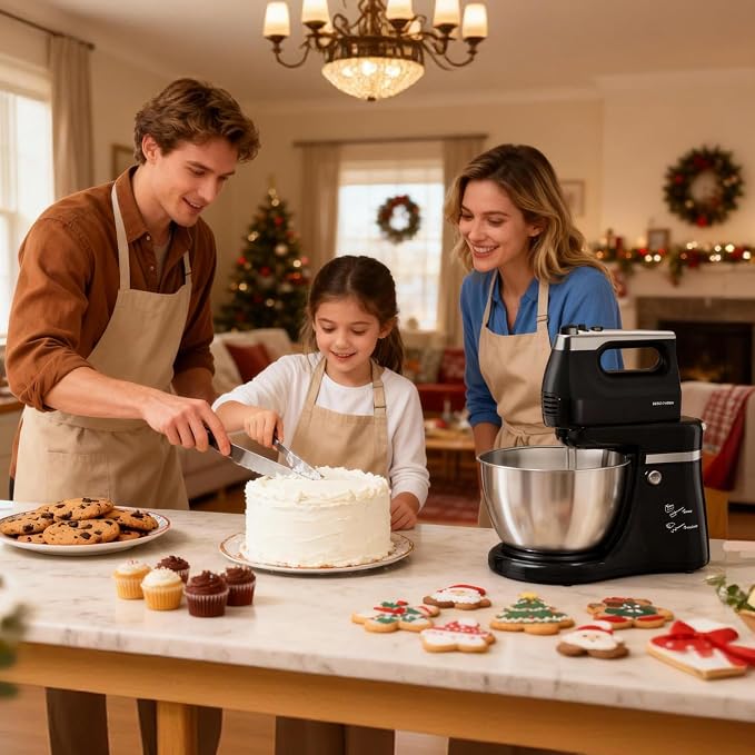 4.8QT 2-in-1 Stand Mixer, Electric Kitchen Mixer with Auto-Rotating Bowl & Tilt-Head, 5-Speed 250W Turbo Baking Machine for Beginners with Beater & Dough Hook for Cookie, Bread, Cake (Black)