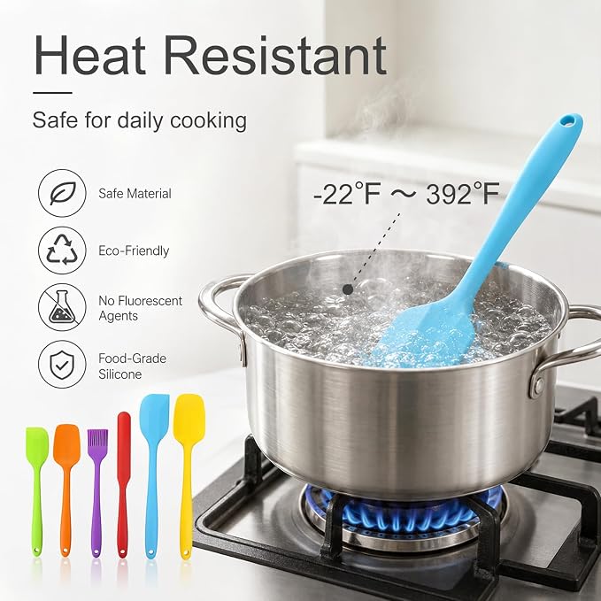 6-Piece Premium Silicone Spatula Set - Heat Resistant, Dishwasher Safe Turner, Nonstick Silicone Spatulas for Kitchen Use, Cooking
