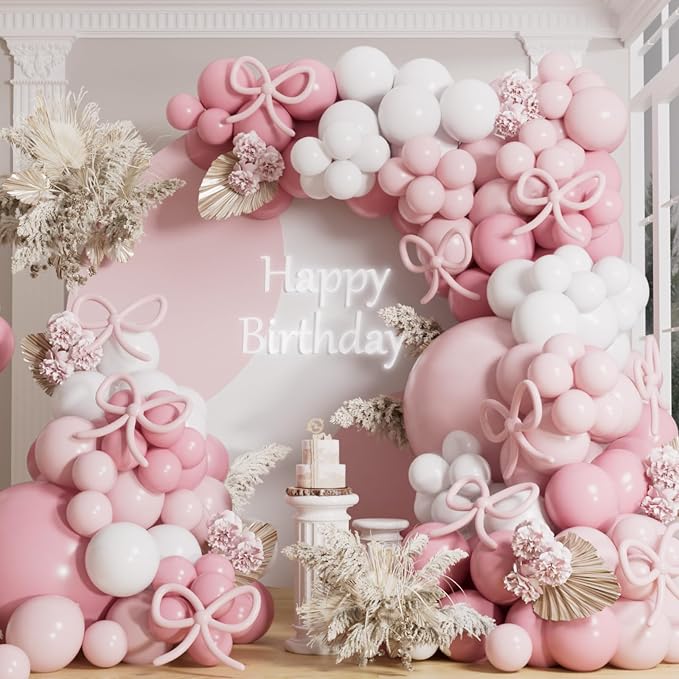 AULE Pink Balloon Arch Kit 155Pcs Macaron Light Pink White Balloons Garland for Birthday Wedding Gender Reveal Baby Shower Anniversary Bridal Princess Theme Party Decoration