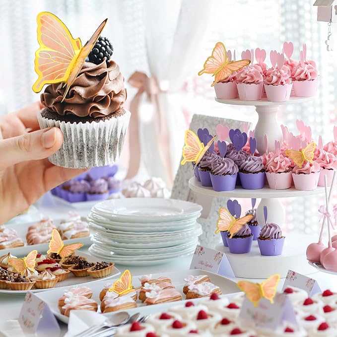 22-Pieces Butterfly Cake Decorations With Happy Birthday Acrylic Cake Toppers for Baby Shower Wedding Birthday Party Decor (Orange)