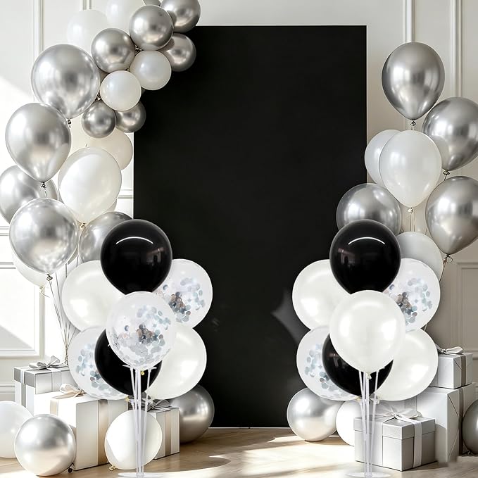 TONIFUL 4 Set Black and White Balloon Centerpiece for Table, Balloon Stand Kit for Birthday, Anniversary, Wedding, Halloween and Black White Party Decorations,2026 Graduation Decorations,Retirement