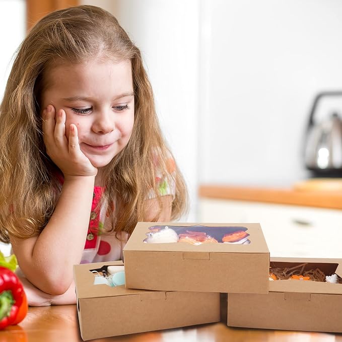 TOMNK 24pcs 8x6x2.5 Inches Cookie Boxes, Bakery Boxes with 3 Style Window, Treat Boxes, Pastry Pie Boxes for Chocolate Strawberries, Donuts, Cupcakes, Muffins and Dessert