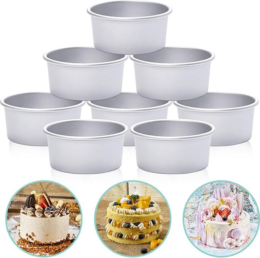 4 Inch Aluminum Round Cake Pan, 8 Pieces Non-stick Mini Cake Baking Pan - Layer Baking Round Cake Pans Set for Home Kitchen DIY Baking Tools Supplies