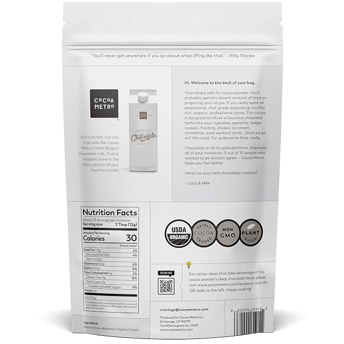 Cocoa Metro Organic Belgian Cocoa Powder (3 Pack), Unsweetened Cocoa Powder For Baking, Rich Fudgy Flavor, Non Alkalized, Best European Roast Chocolate Flavor, Keto Friendly, Vegan - Super Chocolatey