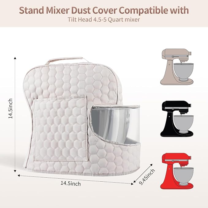 Stand Mixer Dust Cover Compatible with KitchenAid Mixer - Stand Mixer Cover Fits for 4.5/5 Quart, Storage Bag with 2 Pocket for Accessories and Attachments（Khaki, For 4.5- 5QT）