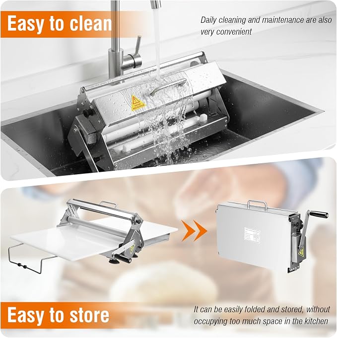 40.55 × 22.83 Inch Folding Dough Sheeter Machine, Stainless Steel Manual Dough Roller Machine, 0-25mm Adjustable Thickness Dough Press, Portable Pastry Sheeter for Pizza Dough, Puff Pastry, Croissant