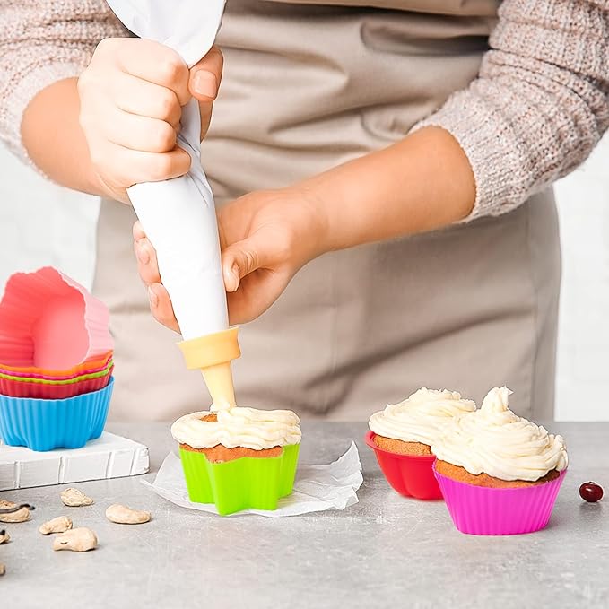 R HORSE Multi Flower-Shaped Silicone Cupcake Molds, 42PCS | 2.6-2.8 Inch, Non-Stick, Reusable, Heat resistant, Food-grade, Washable, Silicone, Pan Oven Microwave Dishwasher Safe