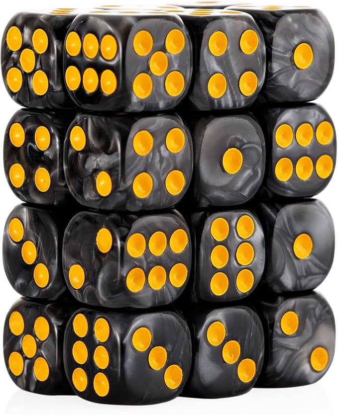 24 of Pack 16MM 6 Sided Dice Set,Pearl Pattern D6 Game Dice Set, 6 Sided Standard Dices for Yahtzee, Bunco or Teaching Math,with Portable Dice Pouch(Black Pearl)