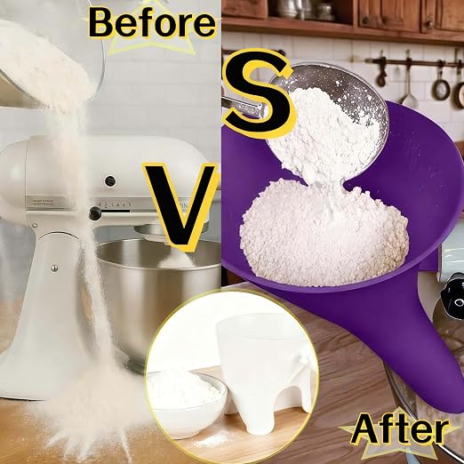 Flour Funnel for KitchenAid Mixer 5 Qt, Anti-Splash Attachment for Tilt-Head Stand Mixer 4.5 & 5 Quart (KSM150), Dishwasher Safe No-Mess Baking Tool, Easy Pour Accessory (Purple)