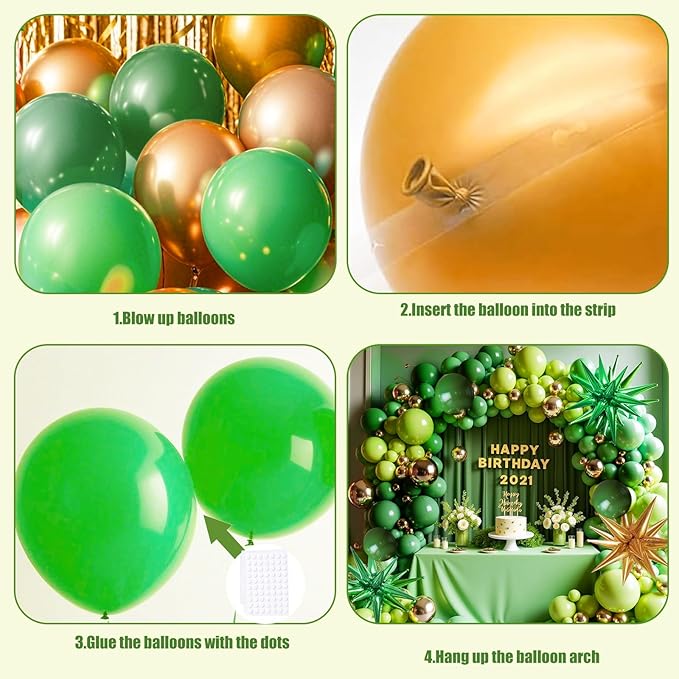 St Patricks Day balloons Arch Kit Decorations, Green and Gold Balloons Arch Kit with Stars, Emerald Green Dark Green Pastel Green Balloons for Birthday Party 2026 Graduation Party Decorations