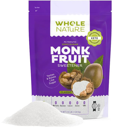Whole Nature 100% Monk Fruit Sweetener With Erythritol Granulated - 2.5lb Pure Monkfruit Sweetener With Erythritol - Paleo & Keto Friendly Zero Calorie Sugar Substitute Healthy Sugar Alternative - 40 oz Pouch