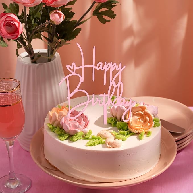 2pcs Happy Birthday Cake Toppers Pink Happy Birthday Cake Decorations Birthdays Decorations Birthdays Cake Supplies for Celebrating Anniversary Party