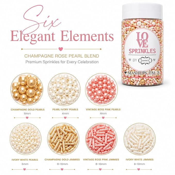 Confect Pink, White & Gold Pearl Cake Sprinkles Mix – Decorative Edible Baking Confetti for Cakes, Cupcakes & Desserts | Vegan, Gluten-Free, Nut-Free, Soy-Free, Dairy-Free, Palm Oil-Free- 4.2 Oz