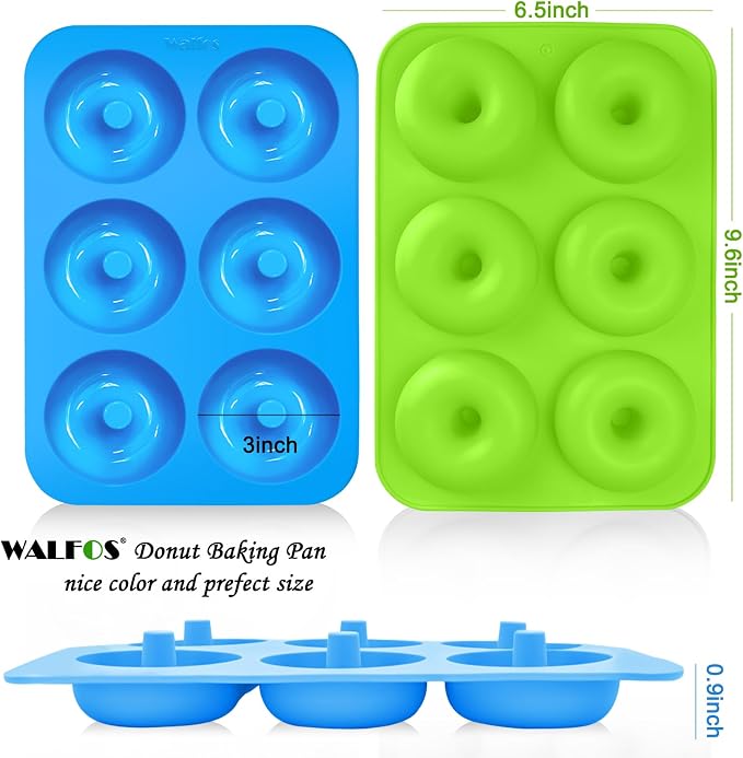 Walfos Silicone Donut Mold - Silicone Doughnut Pan Set, Non-Stick, Just Pop Out! Heat Resistant, BPA FREE and Dishwasher Safe, for Donut Cake Biscuit Bagels (4PK)