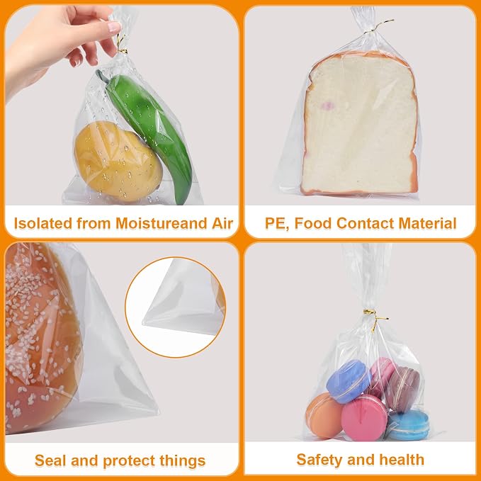 650 PCS Clear Flat Cellophane Treat Bags, 3x5",4x6",9.84x2" Cellophane Bags with Ties, Clear Gift Bags for Party Favors, Pretzel Rods, Bakery, Cookies, Candies, Dessert