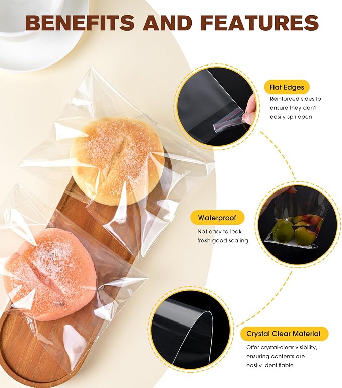 300 Pcs Clear Self Sealing Cellophane Bags, 6x9 Inches Cookie Bags Resealable Cellophane Bag for Packaging Cookies, Candy, Gifts, Favors and Products, 3 Mils Individual Self Adhesive Wrappers