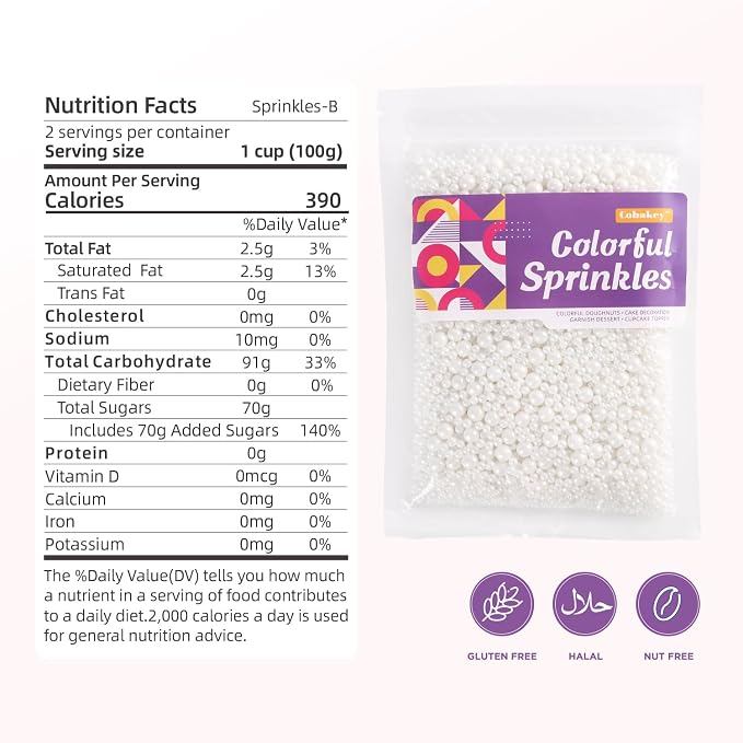 Edible Sprinkles for cake decorating, 7 ounces White Pearl Sugar Candy cupcake, cookies, ice cream toppings cake decorations for wedding shower party Anniversary