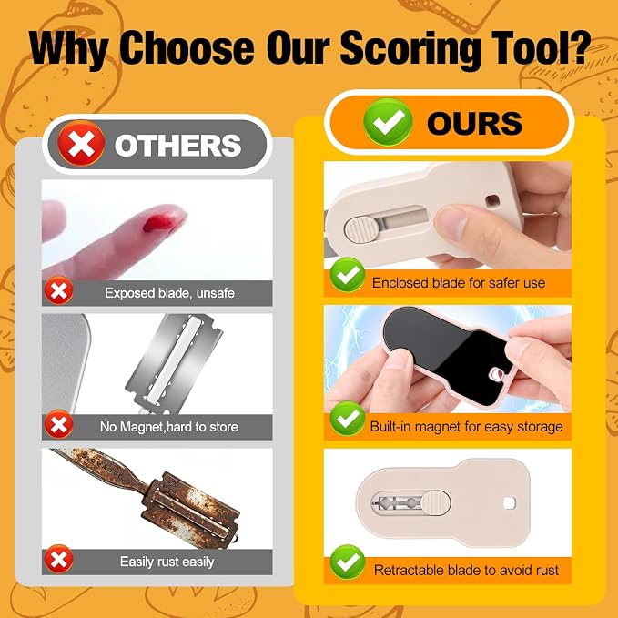 PinCute Extractable Bread Lame Sourdough Scoring Tool, 2PCS Upgraded Bread Scoring Tool Fingertip Bread Sourdough Scorer Knife Cutter for Bread Baking Includes 10 Razor Blade & Patterns Booklet