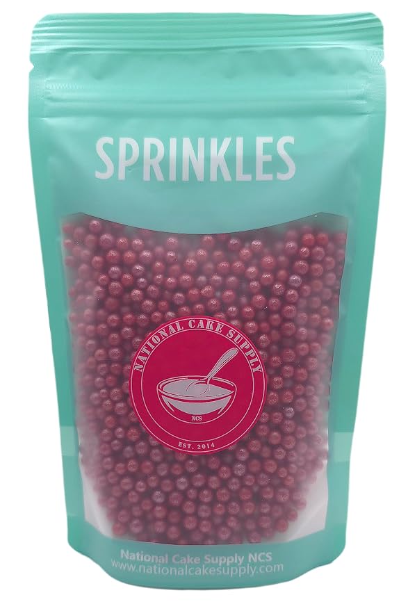 NCS Red Shimmer 4mm Edible Sugar Pearls Sprinkles – Cupcake, Cake, Cookie & Baking Decorations, 7 oz