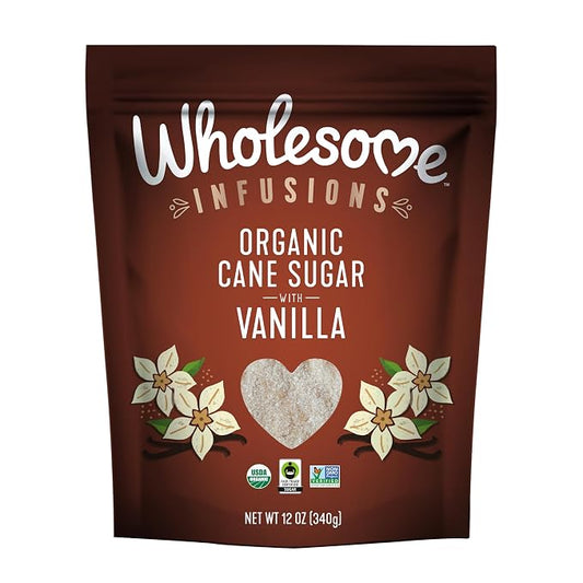 Wholesome Sweeteners 12-Ounce Organic Cane Sugar Infused with Organic Vanilla, Fair Trade, Non GMO,& Vegan, for Baking, Coffees, Teas, Cocktails, and More, 1 Pack