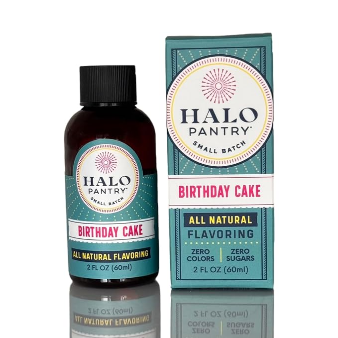 Natural BIRTHDAY CAKE Batter Flavoring Extract by HALO PANTRY (2oz bottle) | Water-Soluble, Dye-Free/Colorless, Gluten-Free, Dairy Free, Zero Sugars, NO Sweeteners, NO Calories | Perfect for customizing ANY baking, candy, dessert or drink recipes